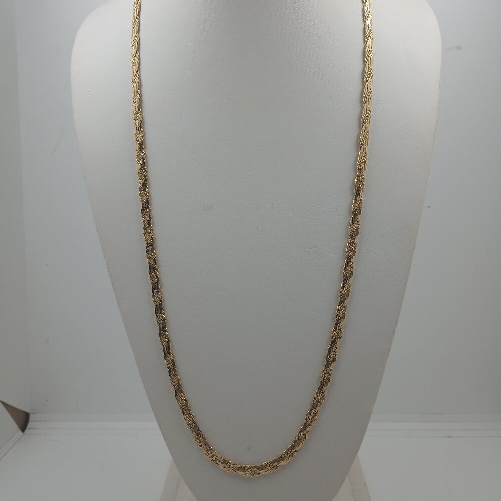Vintage 30 1/2" Textured Gold Plated Flat Braided Chain Necklace.